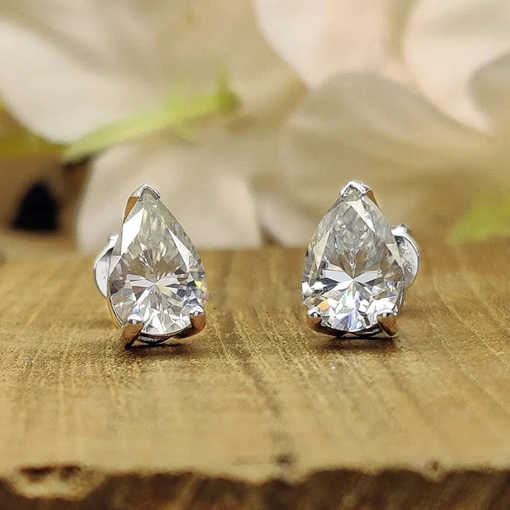 Waterdrop Solitaire Moissanite Stud Earring with Certificate 1-4CT Pear Cut Diamond Ear Studs S925 Silver Jewelry for Women Men