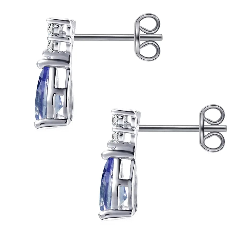 Color Change Alexandrite Gemstone Triangle Tear Drop Stud Earrings for Women Nickel Free Hypoallergenic Jewelry