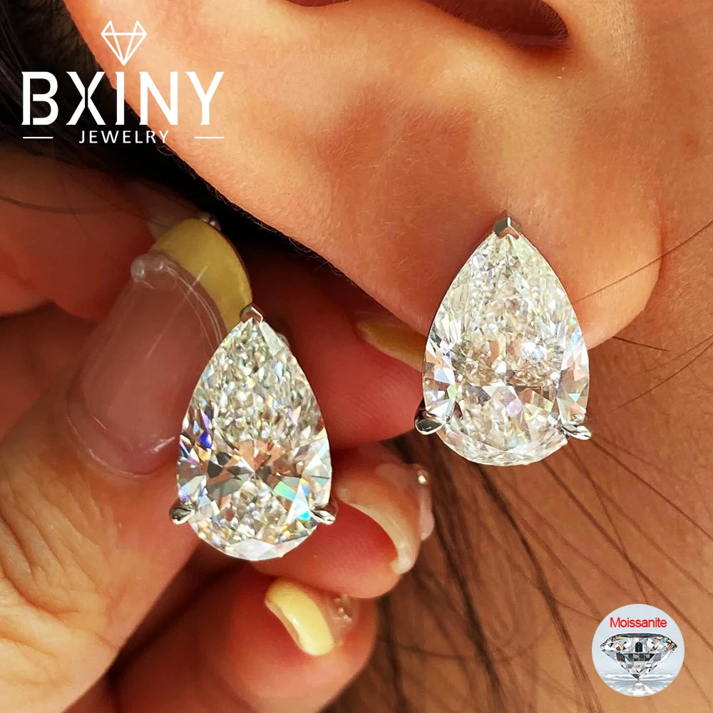 BXINY 1/2/4Carat Pear Cut Moissanite Stud Earrings S925 Silver Waterdrop Diamomd Ear Studs for Women Gifts Fine Jewelry with GRA