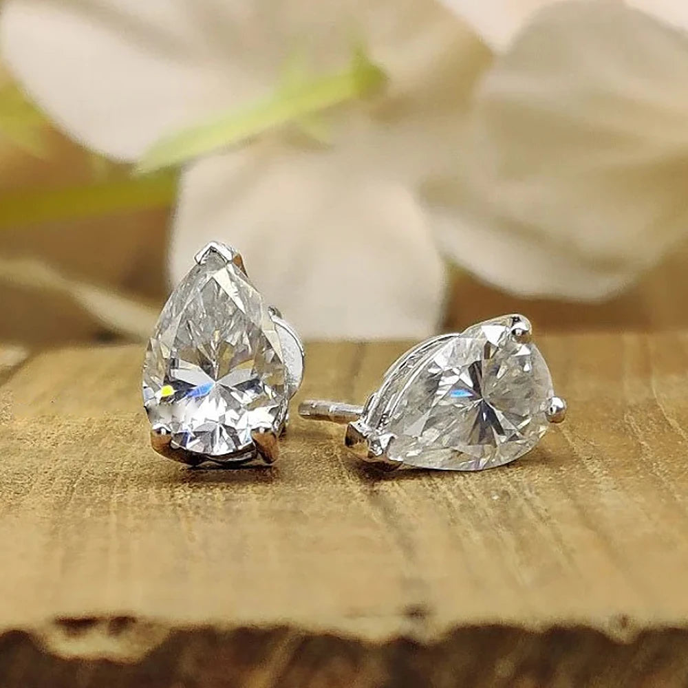 Waterdrop Solitaire Moissanite Stud Earring with Certificate 1-4CT Pear Cut Diamond Ear Studs S925 Silver Jewelry for Women Men