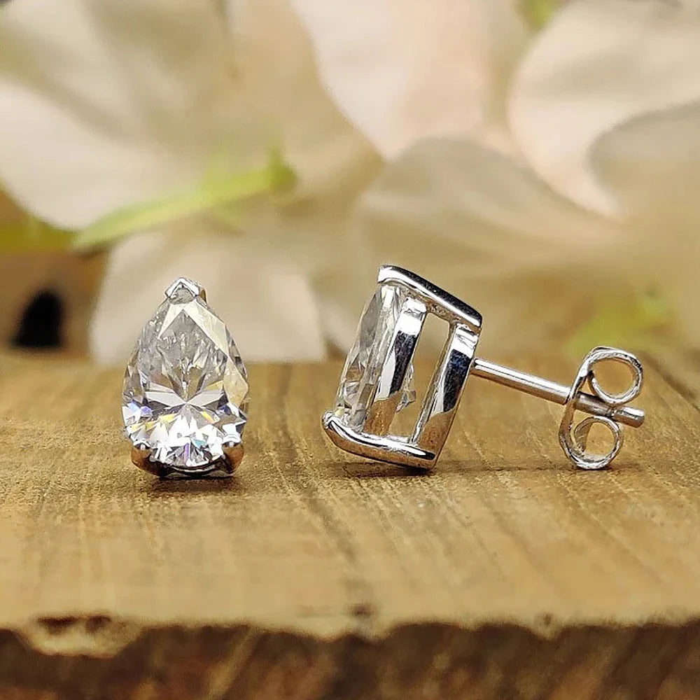 Waterdrop Solitaire Moissanite Stud Earring with Certificate 1-4CT Pear Cut Diamond Ear Studs S925 Silver Jewelry for Women Men