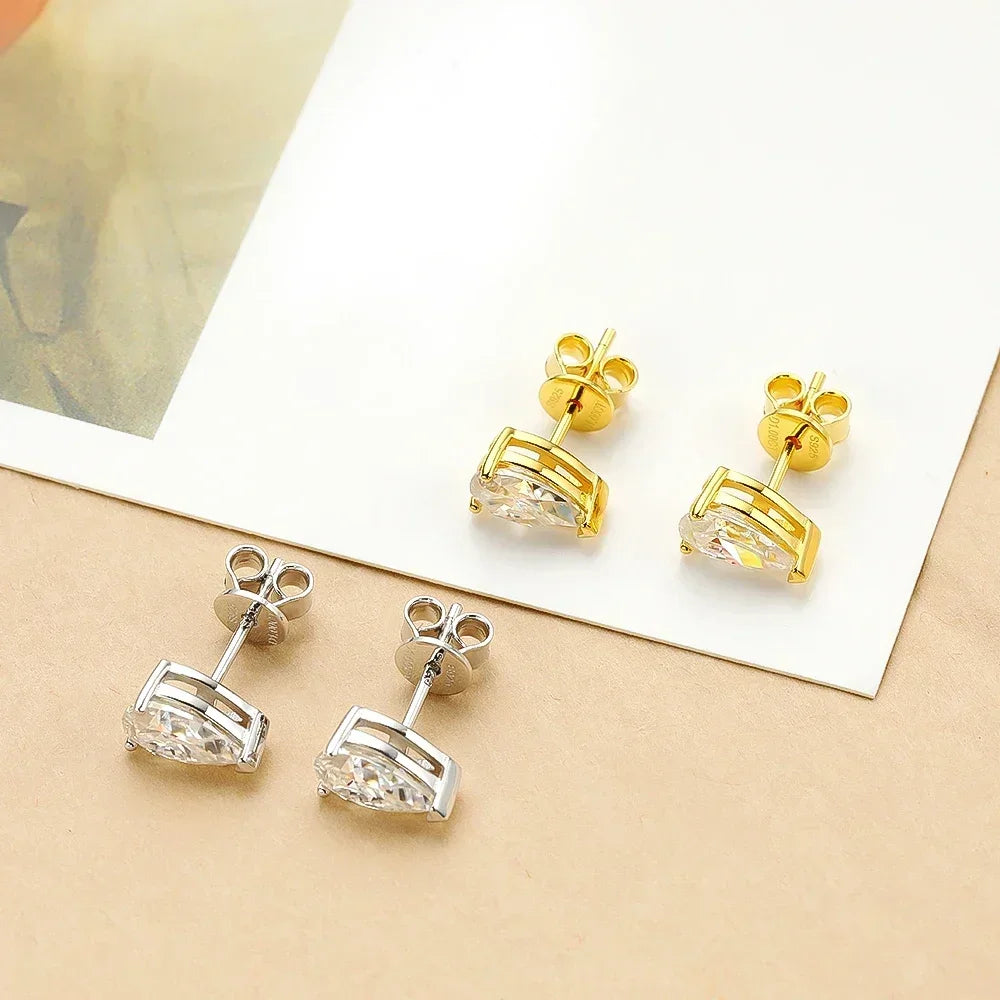 Waterdrop Solitaire Moissanite Stud Earring with Certificate 1-4CT Pear Cut Diamond Ear Studs S925 Silver Jewelry for Women Men