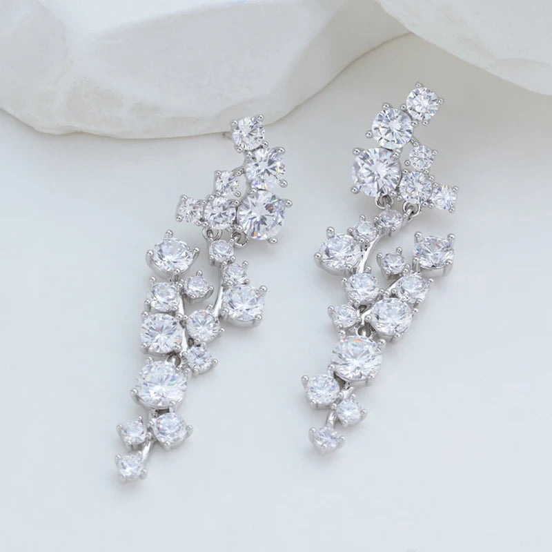 Elegant Sparkling Crystal Tassel Earrings for Women Geometric Hanging Drop Party Wedding Ear Jewelry