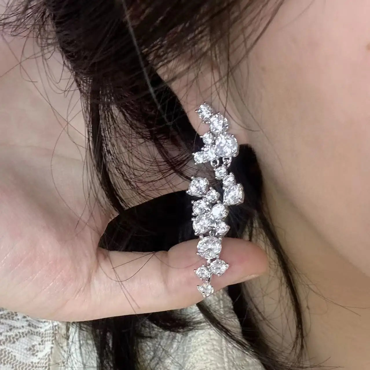 Elegant Sparkling Crystal Tassel Earrings for Women Geometric Hanging Drop Party Wedding Ear Jewelry
