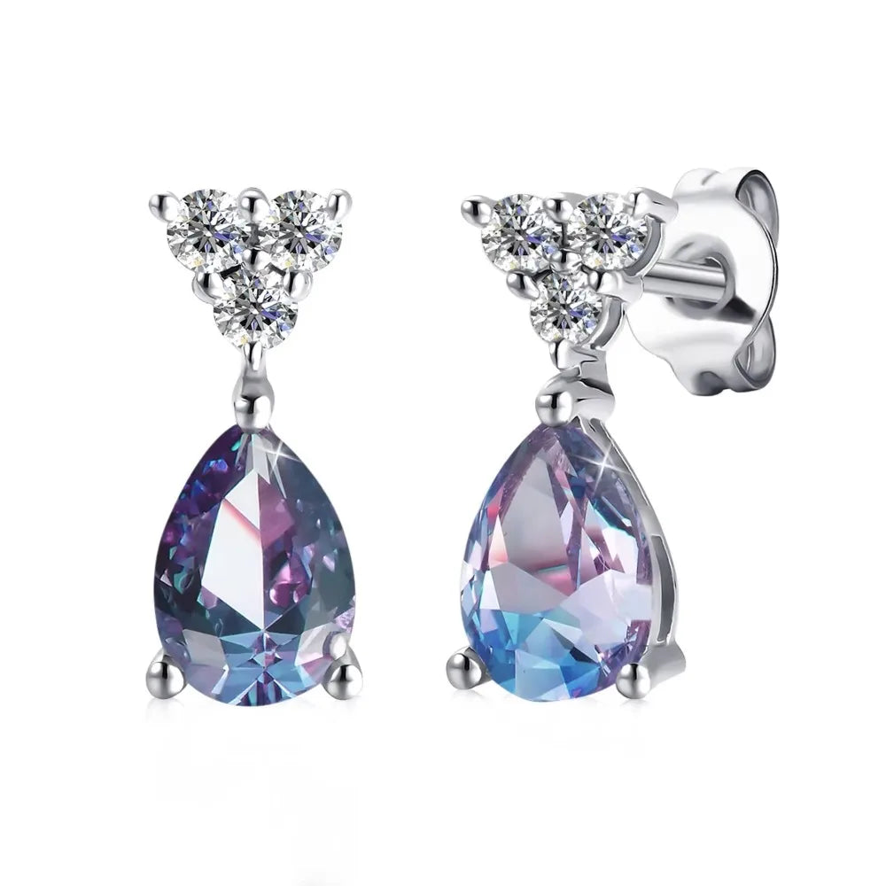 Color Change Alexandrite Gemstone Triangle Tear Drop Stud Earrings for Women Nickel Free Hypoallergenic Jewelry